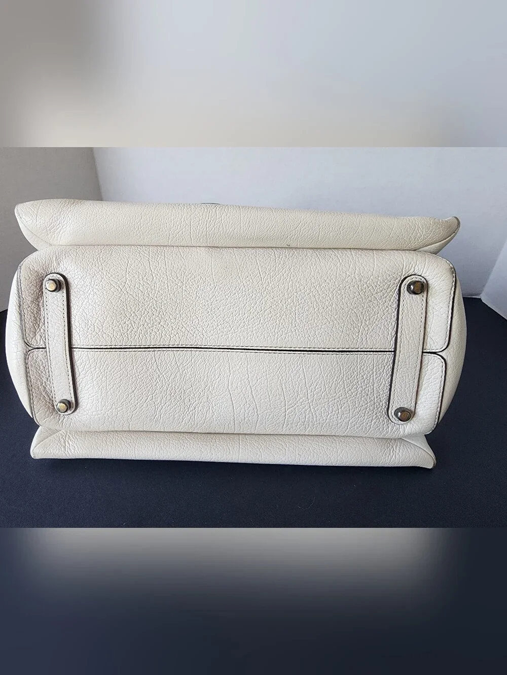 SALE! Coach Off-White Pebbled Leather Satchel with Dark Trim and Silver Hardware